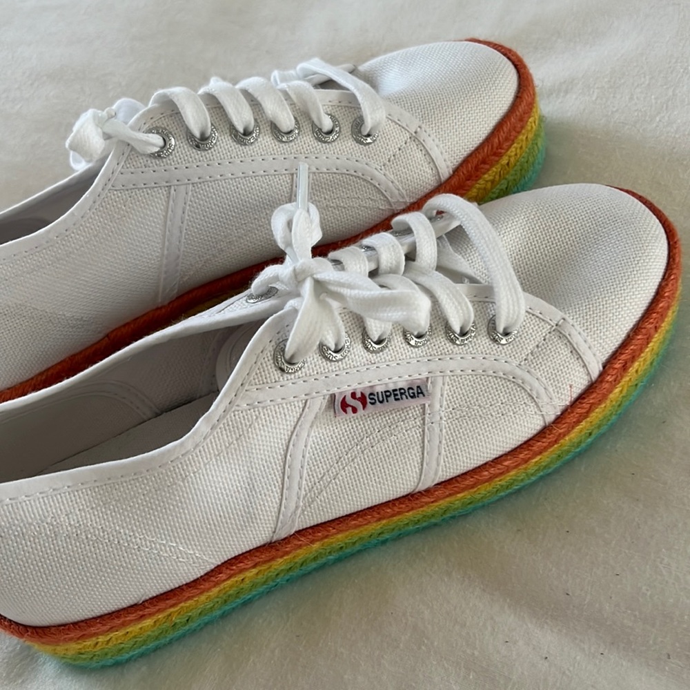 Superga Rainbow Stripe Platform Sneakers Pride Size 8.5